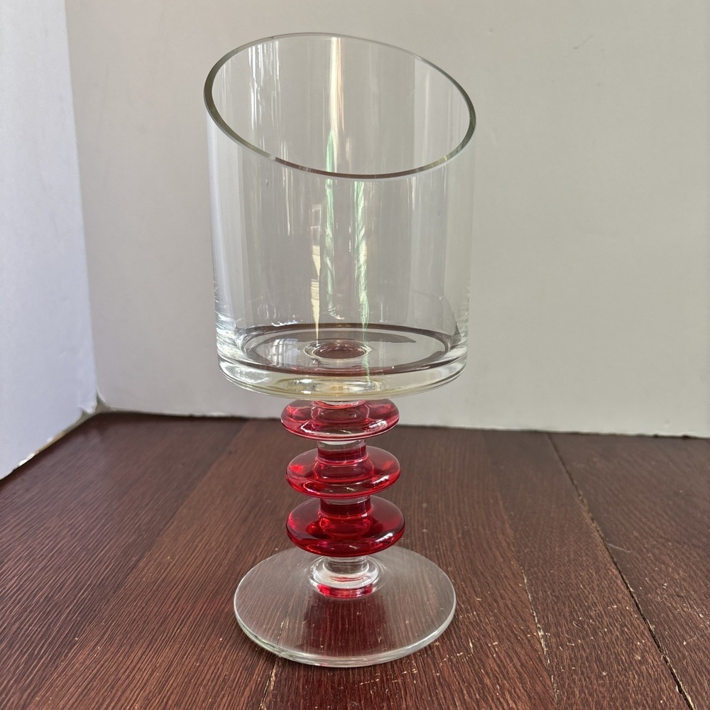 Retro Atomic Modernist Art Glass Vase Red And Clear Ringed Base Jetsons Modern